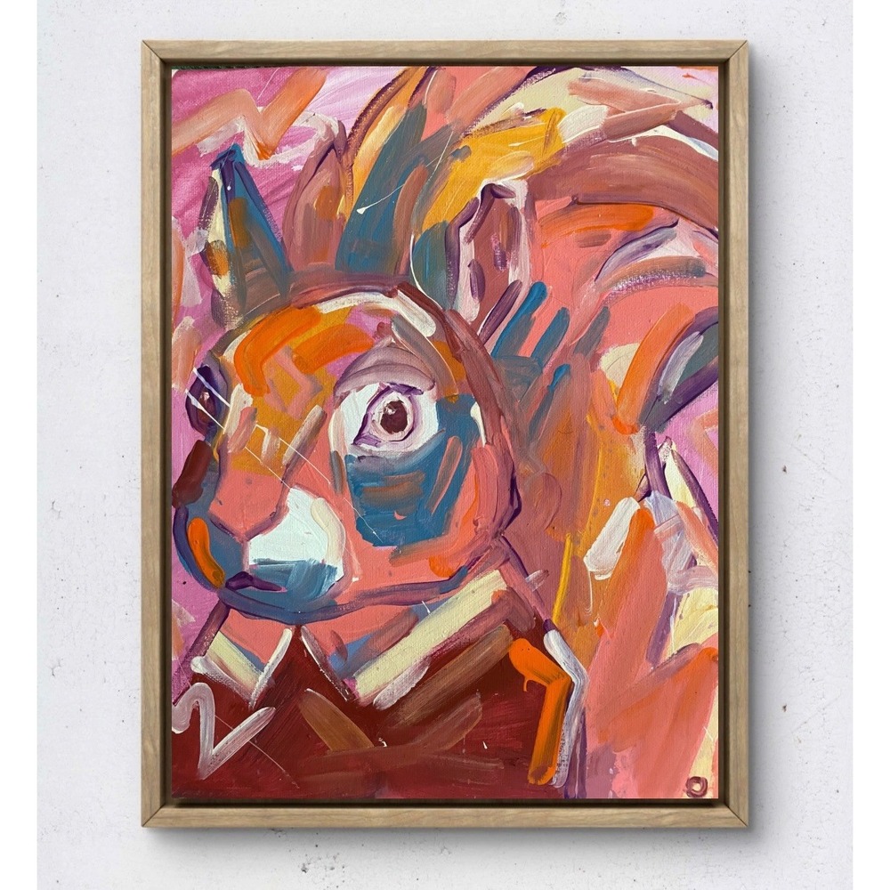 Oman Original Art 11x14 Neo Expressionist Canvas Squirrel Painting Fine Art